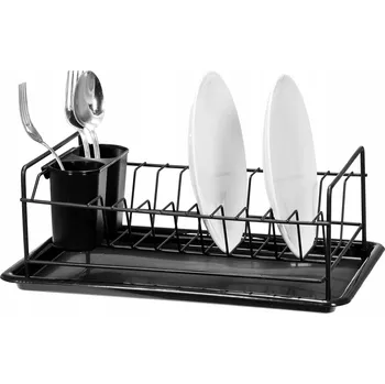Odkapávač na nádobí JEDNOPATROVÝ SUSZARKA DO NACZYŃ S ODKAPÁVACÍ MISKOU NA TALÍŘE PŘÍBORY ČERNÝ