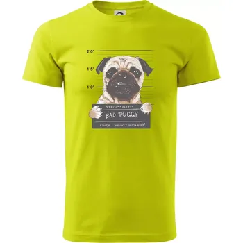 Pánské tričko Mops - Bad Puggy - Klasické pánské triko vyšší gramáže - L ( Limetková )