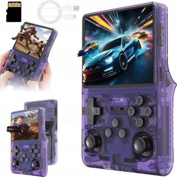 Herní konzole R40S RETRO KONZOLE S 30 000 HRAMI MINI PŘENOSNÁ HERNÍ KONZOLE 256GB FIALOVÁ
