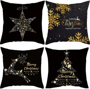 Povlak na polštářek Merry Christmas Black – sada vánočních povlaků na polštáře 4 ks (40x40 cm)
