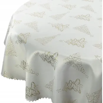 ubrus Ubrus Vánoční Bílý se Zlatým Vzorem Stromku, Odolný Proti Skvrnám, Kulatý prům. 160 cm