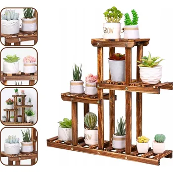 Stojan na květiny Dřevěný Stojan na Květiny - 4 Patra - Policový Regál na Květináč / Regál - Zahrada