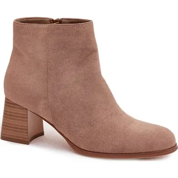 Dámská zimní obuv DÁMSKÉ KOTNÍKOVÉ BOTY Z EKO SEMIŠE NA PODPATKU TYPU SLOUPEK, NA ZIP, BÉŽOVÉ, VELIKOST 37