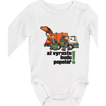 Kojenecký body Až vyrostu budu popelářem - Body kojenecké s dlouhým rukávem - Dlouhý r. do 3 měs ( Bílá )