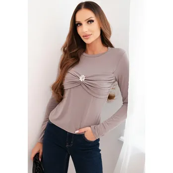 Dámská halenka Kesi Dámská blůza z viskózy přiléhavá s nařasením a broží Barva: Fialová, Velikost: UNI