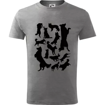 Chlapecké tričko Border kolie siluety - Tričko dětské bavlněné - 98 cm / 2 roky ( Tmavě šedý melír )