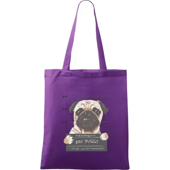 Nákupní taška Mops - Bad Puggy - Taška bavlněná - 42 x 38 cm ( Fialová )