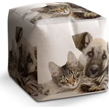 Taburet Sablio Taburet Cube Kočička a štěňátko: 40x40x40 cm