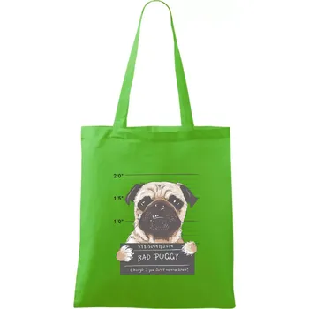 Nákupní taška Mops - Bad Puggy - Taška bavlněná - 42 x 38 cm ( Apple Green )