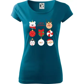 Dámské tričko Vánoční koule - Dámské triko Pure - M ( Petrolejová )