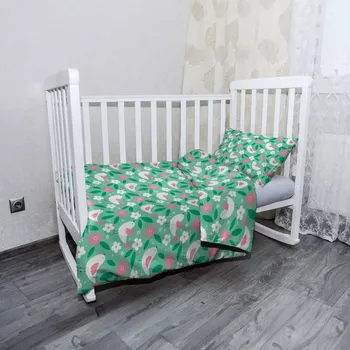 Povlečení Sablio Mikroplyšové dětské povlečení do postýlky Květiny a ptáčci - 100x135 / 40x60