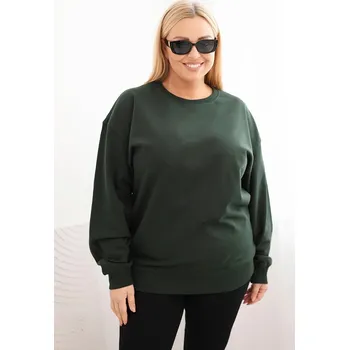 Dámská mikina Kesi Dámská mikina s kroužkovým designem Plus Size bavlněná basic s kulatým výstřihem Barva: Zelená - tmavě, Velikost: XL