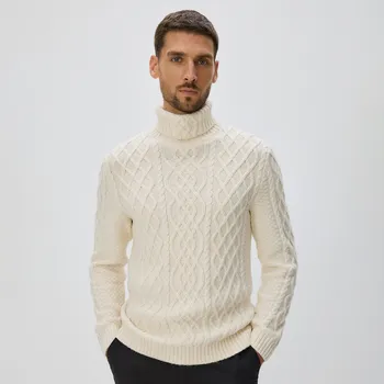 Pánský svetr Reserved - Strukturovaný svetr s rolákem - krémová - 084FR-01M - 084FR-01M-M