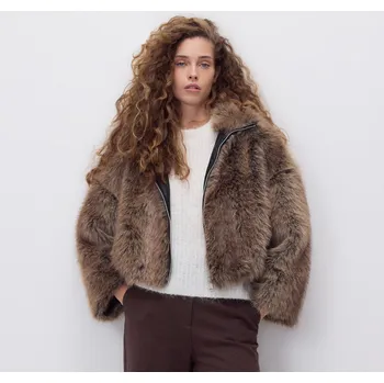 Reserved - Bunda z&nbsp;imitace kožešiny - hnědá - 768HD-88M - 768HD-88M-L