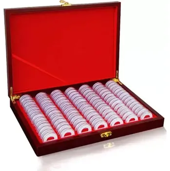 Dřevěná kazeta etue na mince 100 pozic Mahagon