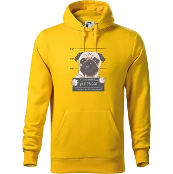 Pánská mikina Mops - Bad Puggy - Mikina pánská Cape s kapucí - M ( Žlutá )