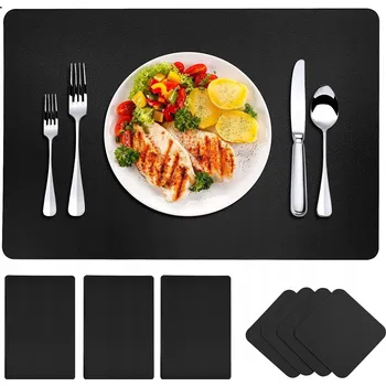 prostírání SADA 4 PROSTÍRÁNÍ NA STŮL A 4 PODTÁCKŮ POD HRNKY Z PVC, ČERNÉ