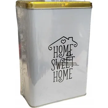 Dóza na potraviny SMUKEE Sada kovových obdélníkových dóz 2 ks BÍLÁ HOME SWEET HOME