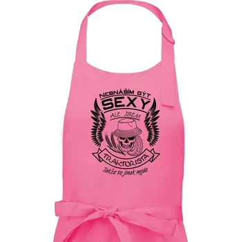 Kuchyňská zástěra Nesnáším být sexy - traktorista - Pánská zástěra na vaření - Univerzální velikost ( Růžová )