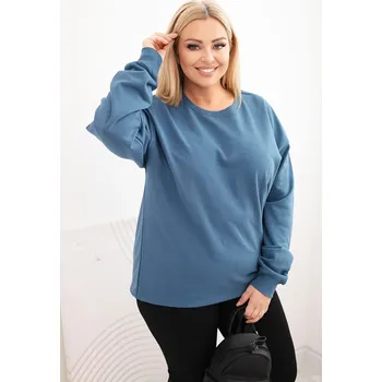 Dámská mikina Kesi Dámská mikina s kroužkovým designem Plus Size bavlněná basic s kulatým výstřihem Barva: Modrá, Velikost: XL