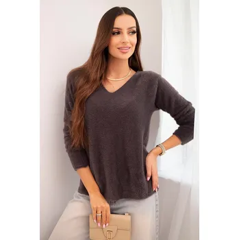 Dámský svetr Kesi Dámský svetr z měkké pleteniny s V výstřihem fango Barva: Hnědá, Velikost: UNI