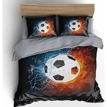 Povlečení Sada Bavlněného oboustranného povlečení na 2 postele s 3D EFEKTEM 70x90/140x200cm - MAGIC FOOTBALL + PROSTĚRADLO ZDARMA!