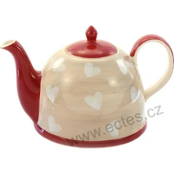 Konvice na čaj ChaCult CORAZON béžovočervená velká keramická konvice s bílými srdíčky 1900 ml