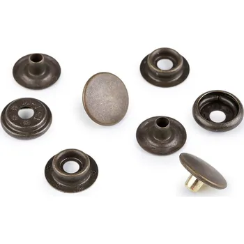 Knoflík Knoflíky stiskací s kroužkem Ø15 mm (AM6) na silné látky, sypané - staromosaz (100 ks)