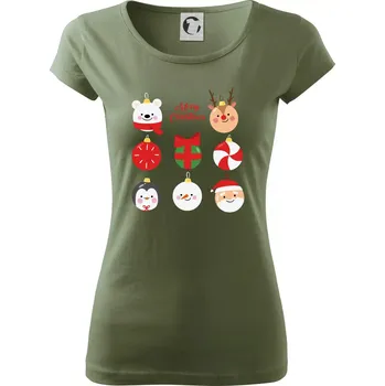Dámské tričko Vánoční koule - Dámské triko Pure - L ( Khaki )