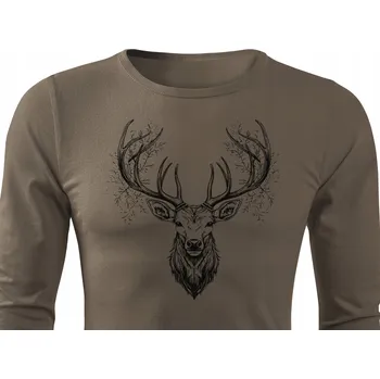 Pánské tričko Hnědé bavlněné myslivecké tričko s potiskem HLAVA BÝKA XXL