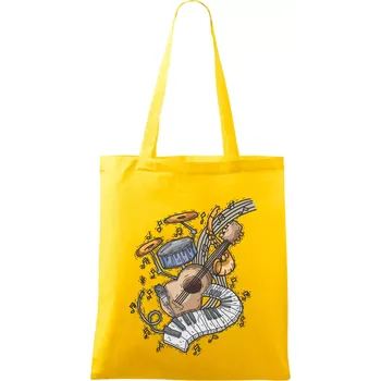 Hudební nástroje v notách - Taška bavlněná - 42 x 38 cm ( Žlutá )