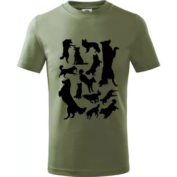 Border kolie siluety - Tričko dětské bavlněné - 104-110cm / 3-4 roky ( Khaki )