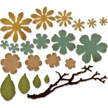 Řezačka papíru Sizzix Květy a lístečky - vyřezávací kovové šablony Thinlits (21ks)