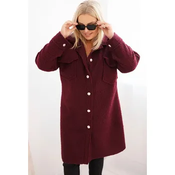Dámský kabát Kesi Dámský kabát ART0286 Plus Size s vlnou na knoflíky s kapsami Barva: Fialová, Velikost: UNI