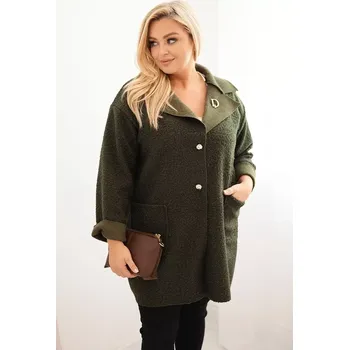 Dámský kabát Kesi Włoski Dámský plášť Plus Size beránek s vlnou a kapsami khaki Kesi Włoski černá | bílá | kaki 3429459