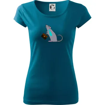 Dámské tričko Krysa kancelářská barevná (Moňas) - Dámské triko Pure - XS ( Petrolejová )