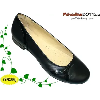 Dámské lodičky Dívčí kožené černé lodičky na nízkém popatku J3255