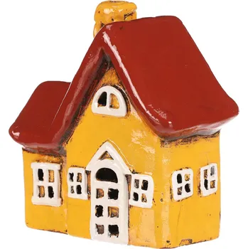 Domeček keramický - LED osvětlení, žlutý s červenou střechou - MT748
