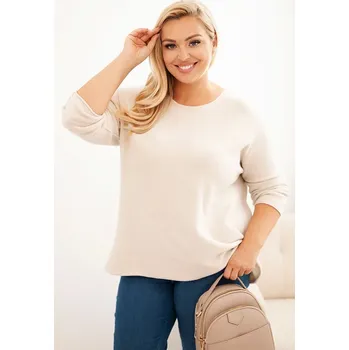 Dámský svetr Kesi Dámský svetr plus size s lodičkovým výstřihem Barva: Béžová, Velikost: UNI