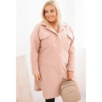 Dámský kabát Kesi Dámský kabát ART0286 Plus Size s vlnou na knoflíky s kapsami Barva: Růžová - světle, Velikost: UNI