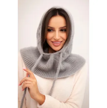 Čepice Polski Dámská čepice s kapucí, vázáním a copánkovým vzorem Barva: Šedá, Velikost: UNI