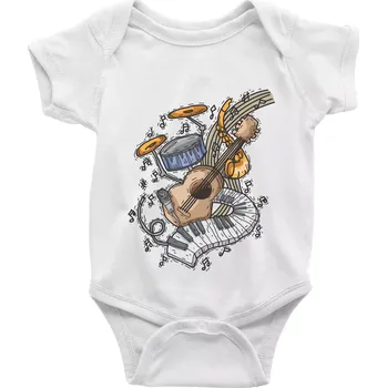 Kojenecký body Hudební nástroje v notách - Body kojenecké s krátkým rukávem - Krátký r. 18-24 měs ( Bílá )