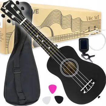 Ukulele Sopránové ukulele pro děti černé + ladička, pouzdro, 3 trsátka, struny a výukový materiál