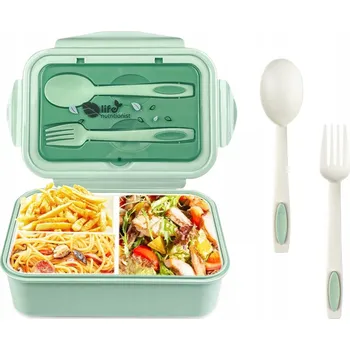 Svačinový box KRABIČKA + SNÍDAŇOVÉ PŘÍBORY S PŘIHRÁDKAMI, LEHKÉ, PROSTORNÉ DO ŠKOLY PRÁCE