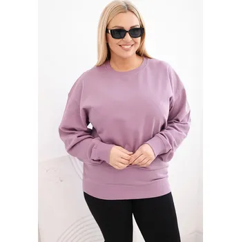 Dámské oblečení Kesi Dámská mikina s kroužkovým designem Plus Size bavlněná basic s kulatým výstřihem Barva: Růžová - tmavě, Velikost: 2XL