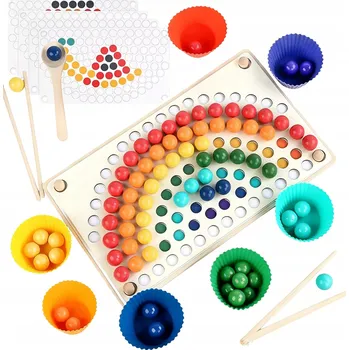 Dřevěná hračka DŘEVĚNÝ TŘÍDIČ PRO DĚTI Montessori Senzorická Hračka Kuličky 93 dílů