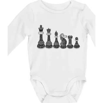Kojenecké oblečení Šachové figurky v řadě - kreslené - Body kojenecké s dlouhým rukávem - Dlouhý r. do 3 měs ( Bílá )