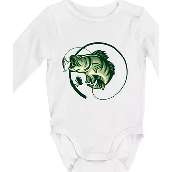 Kojenecké oblečení Ryba s prutem - Body kojenecké s dlouhým rukávem - Dlouhý r. do 3 měs ( Bílá )