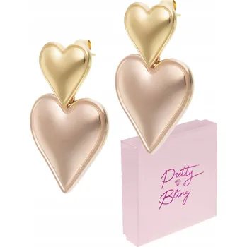 Náušnice Pozlacené dvojité Náušnice SRDCE, přívěsky, ocel puzety, SRDCE