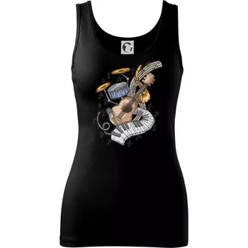 Dámské tričko Hudební nástroje v notách - Dámské tílko - S ( Černá )